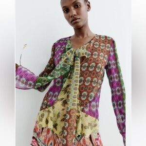 NWOT Zara zodiac printed blouse, size medium